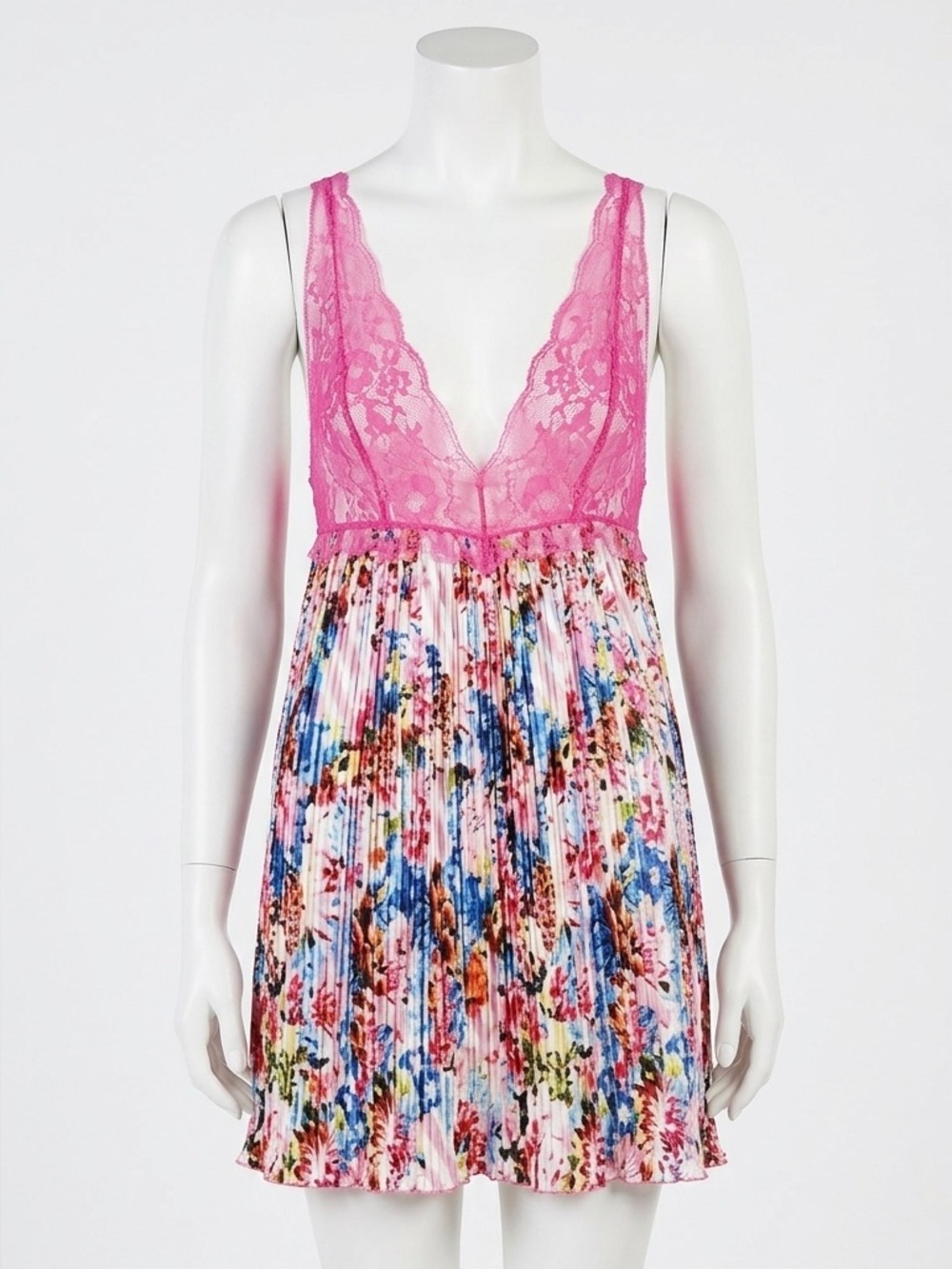 Victoria's Secret Mary Katrantzou Floral Lace Pleated Slip Babydoll Dress Small